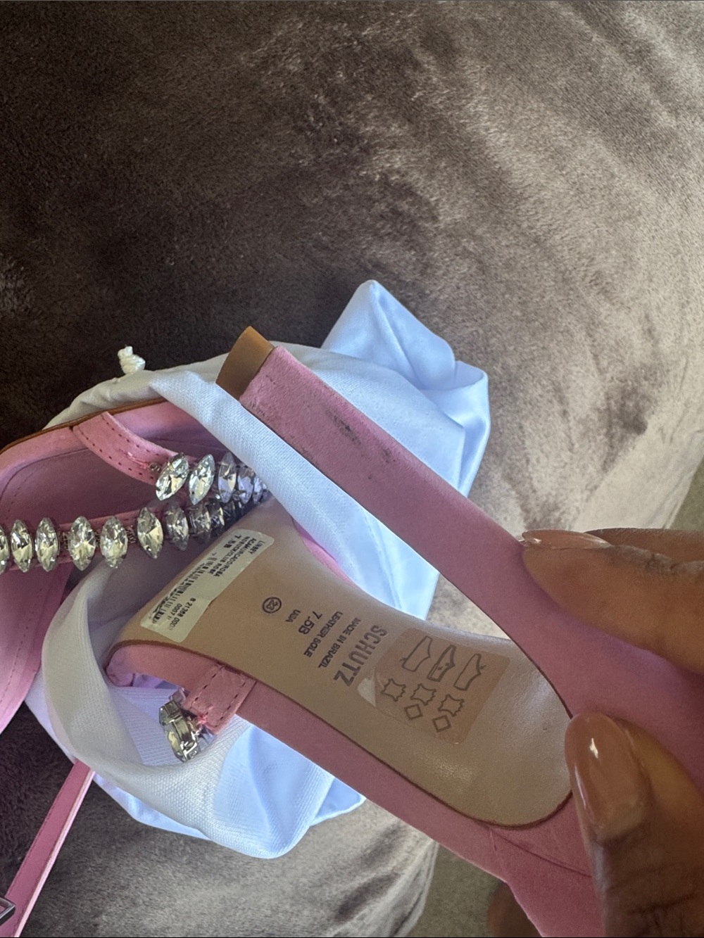 SCHUTZ Pink Crystal Embellished Ankle-Strap Stiletto Sandals - Picture 4 of 4